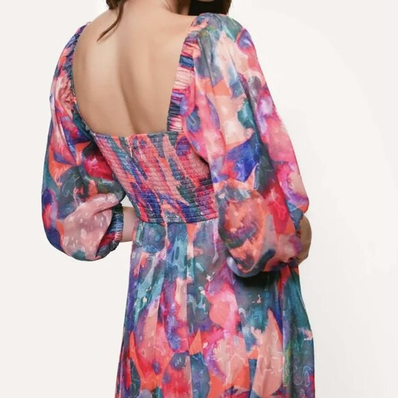 Hutch Women's Gardenia Midi Dress in Peach Abstract Floral Burnout, NWT, XS-M - Picture 4 of 4